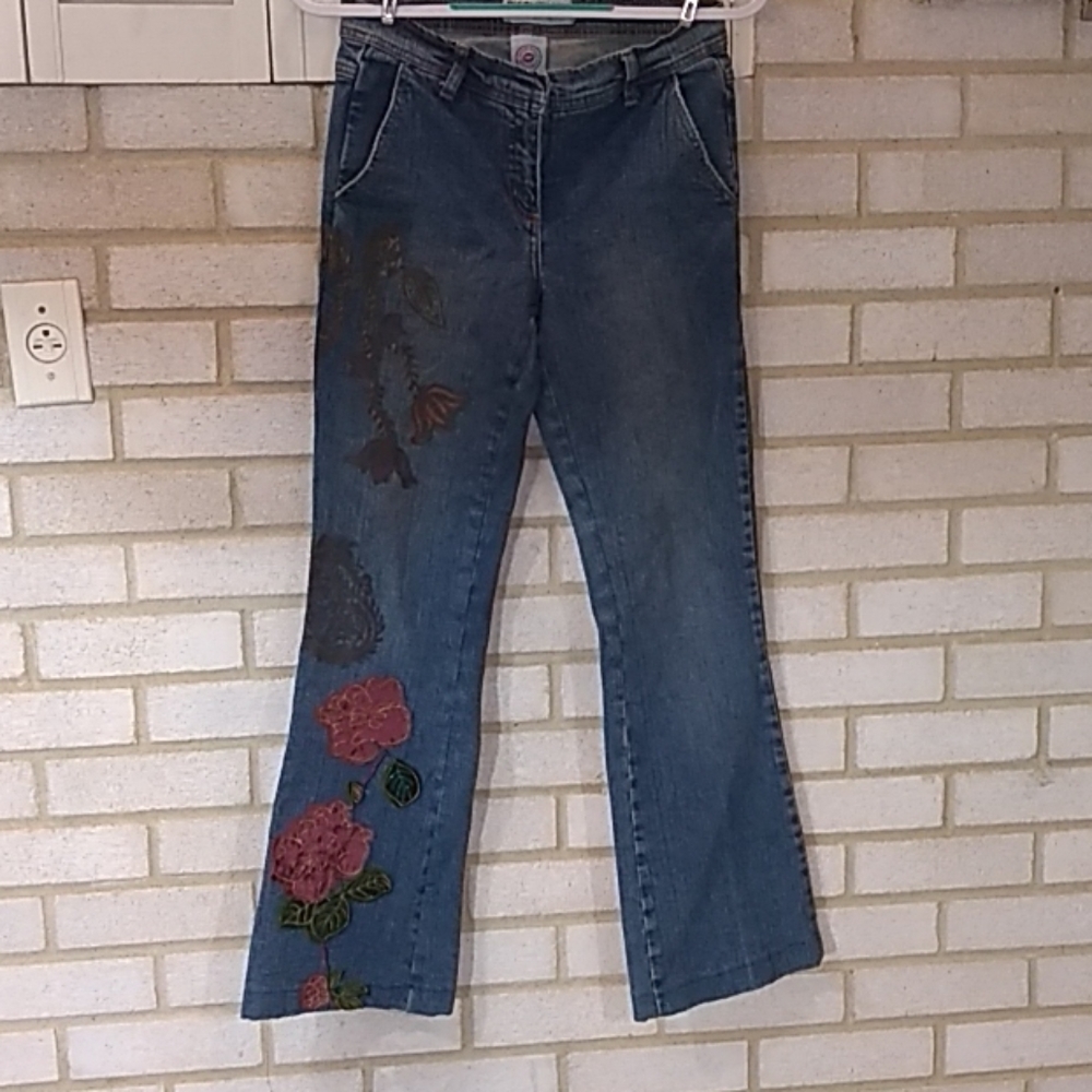 Bisou Bisou Jeans Floral Embellished Beaded Sz 4